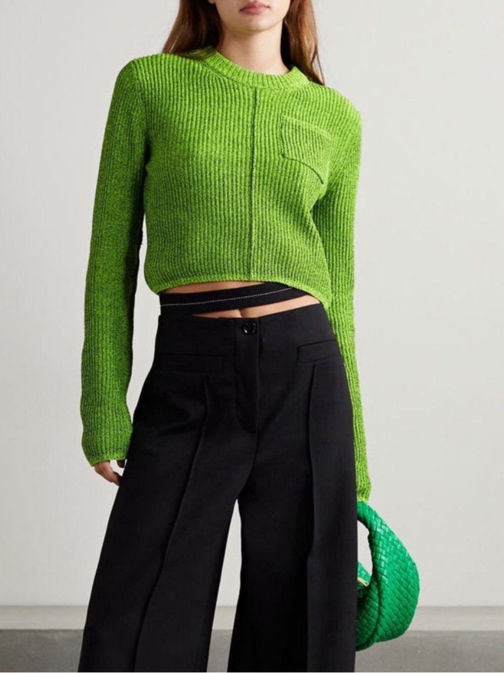 ACNE STUDIOS RIBBED KNIT CROPPED SWEATER MEDIUM GREEN